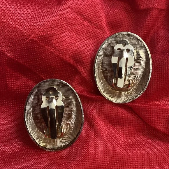 Vintage Donald Stannard Gold Green Stone Statement Earrings - Picture 4 of 5